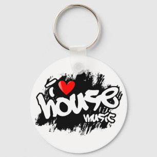 I Love House Music Key Ring