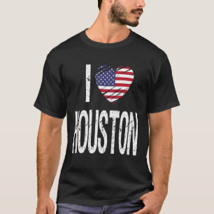 I Love Houston With American Flag T-Shirt