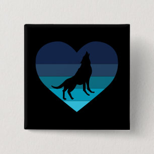 I Love Howling Wolves Retro Heart 15 Cm Square Badge