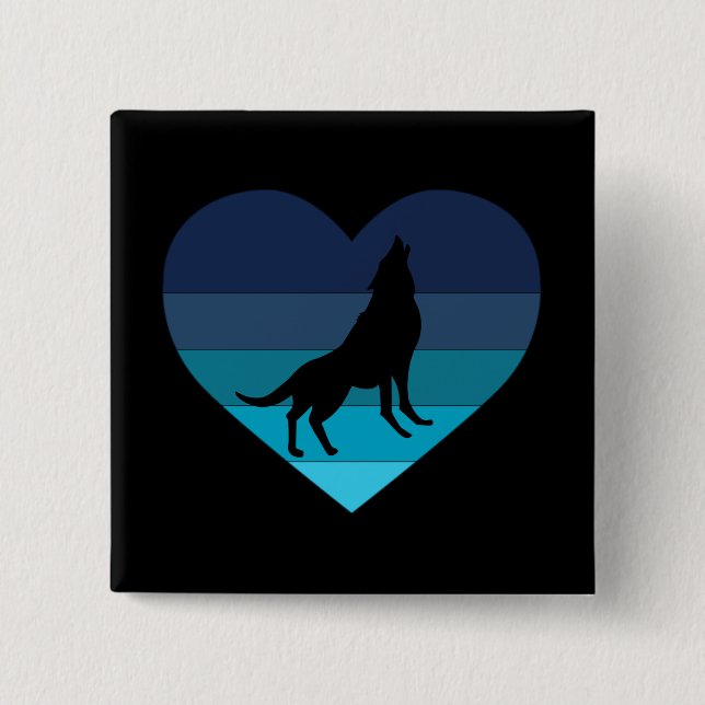 I Love Howling Wolves Retro Heart 15 Cm Square Badge (Front)