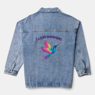I Love Hummers Exotic Rainbow Hummingbird Flying Denim Jacket