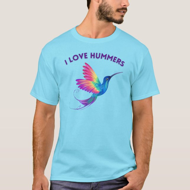 I Love Hummers Exotic Rainbow Hummingbird Flying T-Shirt (Front)
