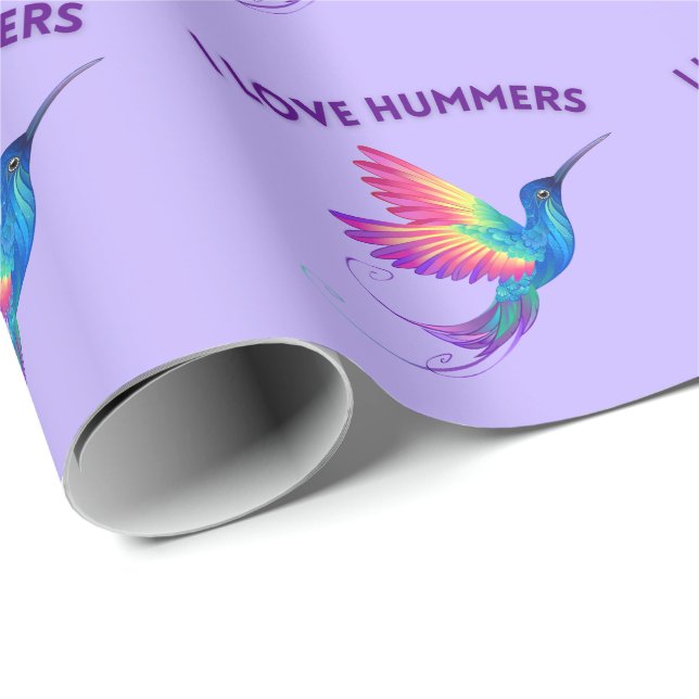 I Love Hummers Exotic Rainbow Hummingbird Flying Wrapping Paper (Roll Corner)