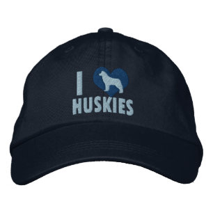 I Love Huskies Blue Embroidered Hat