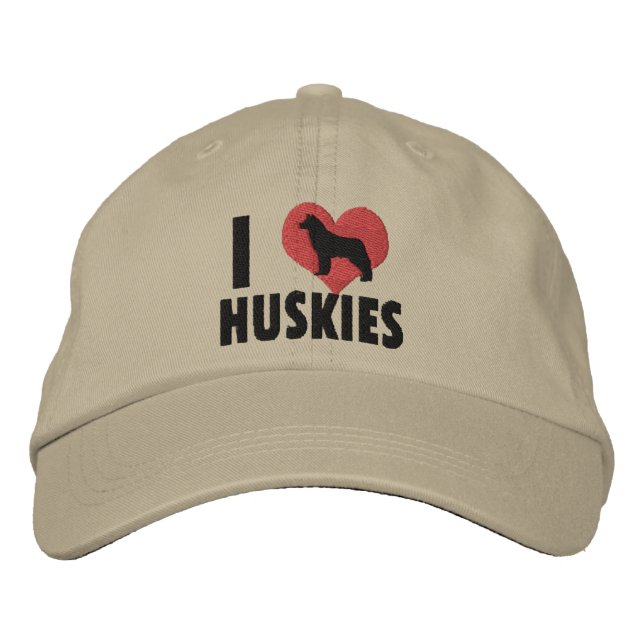 I Love Huskies Embroidered Hat (Front)