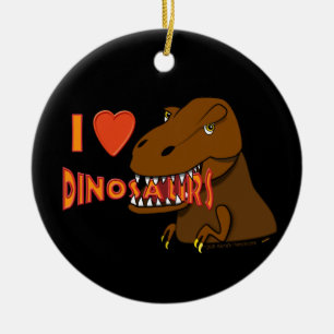 I Love I Heart Dinosaurs Cartoon Tyrranosaurus Rex Ceramic Tree Decoration