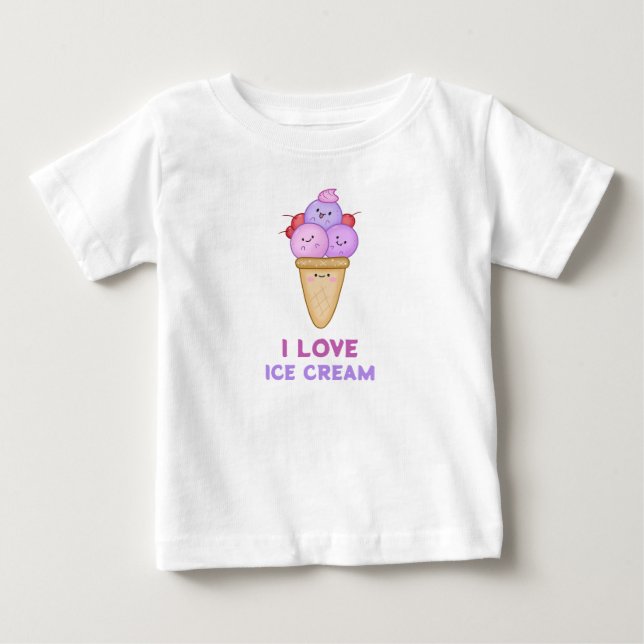 I Love Ice Cream Cute Funny Summer Adorable Baby T-Shirt (Front)