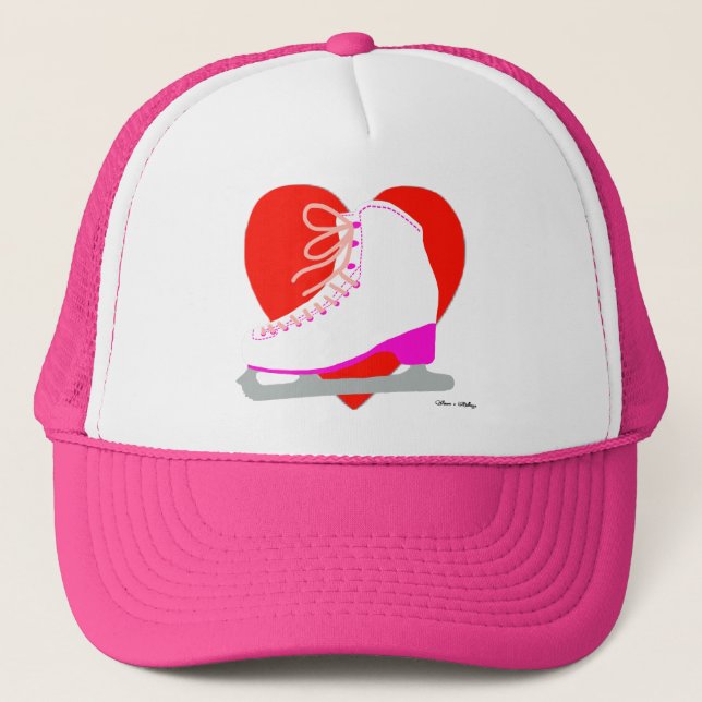 I Love Ice Skating Cute Pink Figure Skater Girl's Trucker Hat (Front)