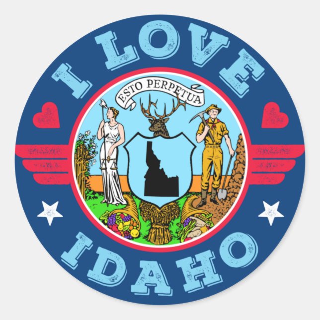 I Love Idaho State Map and Flag Classic Round Sticker (Front)