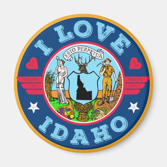 I Love Idaho State Map and Flag Magnet (Front)