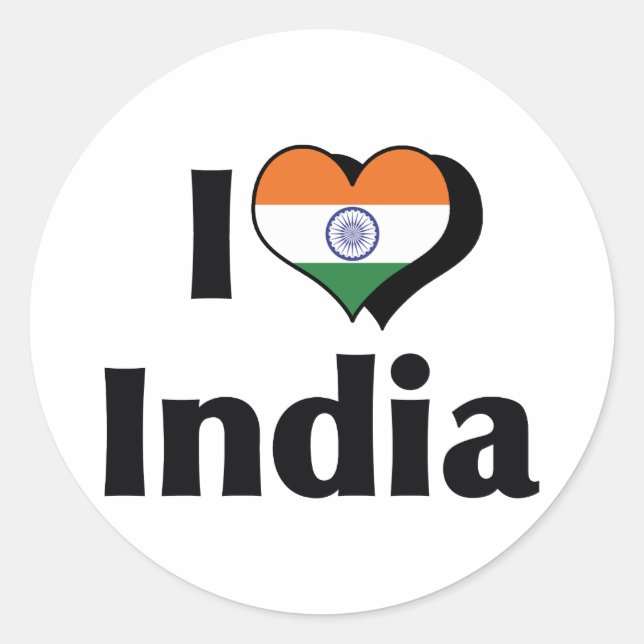 I Love India Flag Classic Round Sticker (Front)