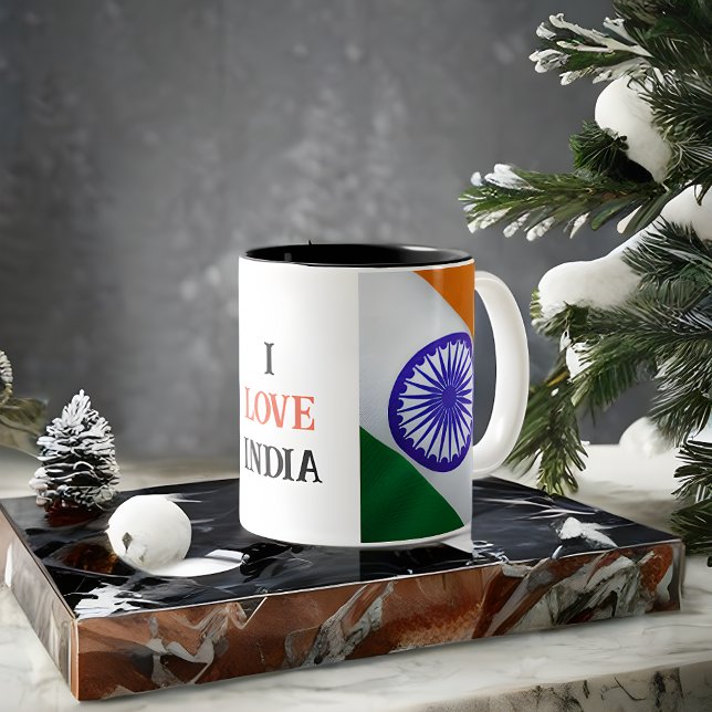 I LOVE INDIA flag Two-Tone Coffee Mug (Creator Uploaded)