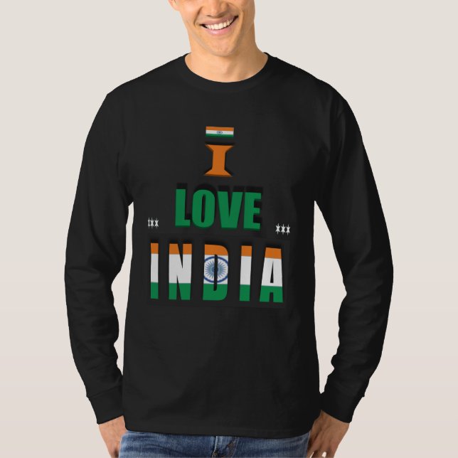 I Love India Indian India Flag T-Shirt (Front)