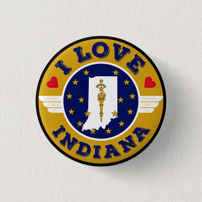 I Love Indiana State Map and Flag 3 Cm Round Badge (Front)