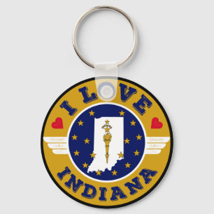I Love Indiana State Map and Flag Key Ring