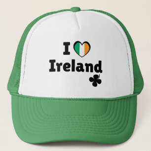 I Love Ireland Irish Flag Heart & Shamrock (Black) Trucker Hat