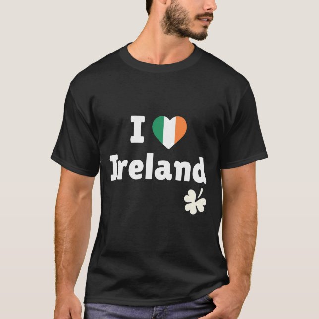 I Love Ireland - Irish Flag Heart & Shamrock T-Shirt (Front)