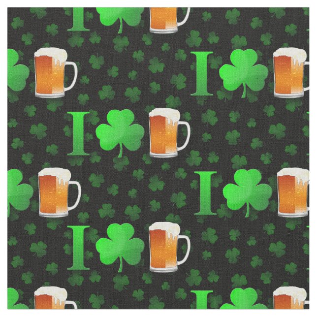  I Love Irish Beer Saint Patricks Day Fabric (Close Up)