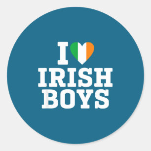 I Love Irish Boys Ireland Flag Heart St Patricks D Classic Round Sticker