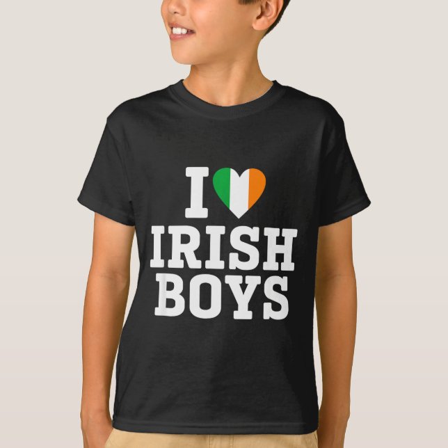 I Love Irish Boys Ireland Flag Heart St Patricks D T-Shirt (Front)