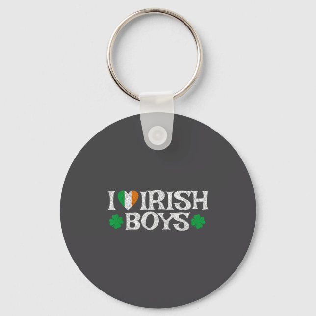 I Love Irish Boys Lucky Shamrock Heart Ireland Fla Key Ring (Front)