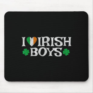 I Love Irish Boys Lucky Shamrock Heart Ireland Fla Mouse Pad