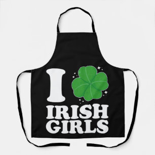 I Love Irish Girls Shamrock Heart St Patrick's Day Apron