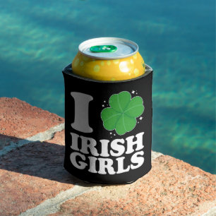 I Love Irish Girls Shamrock Heart St Patrick's Day Can Cooler