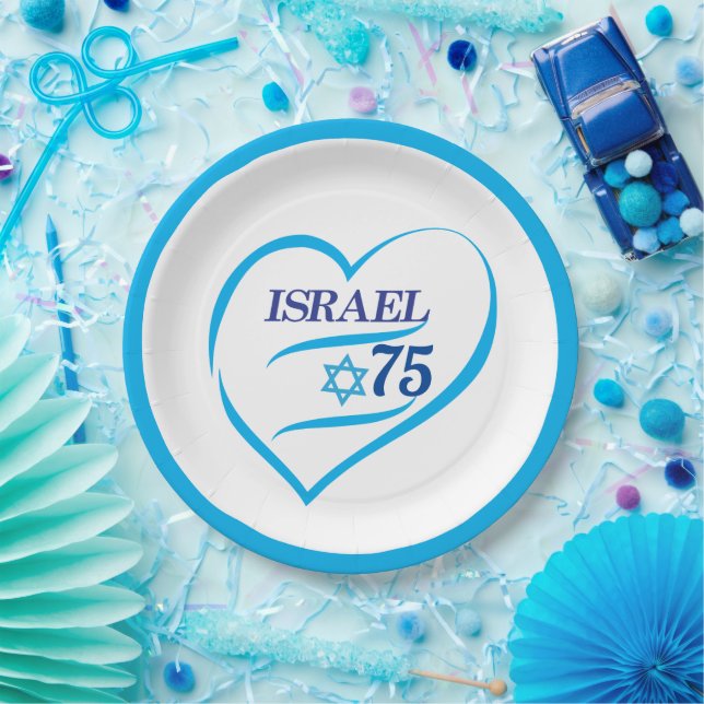 I Love Israel 75 Anniversary, Independence Day Paper Plate (Party)