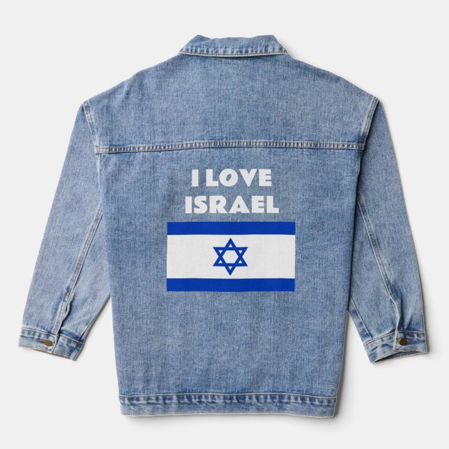 I Love Israel Israeli Flag Pro-Israel Denim Jacket (Back)