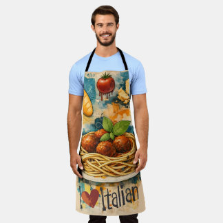 I love Italian food artistic collage cooking Apron
