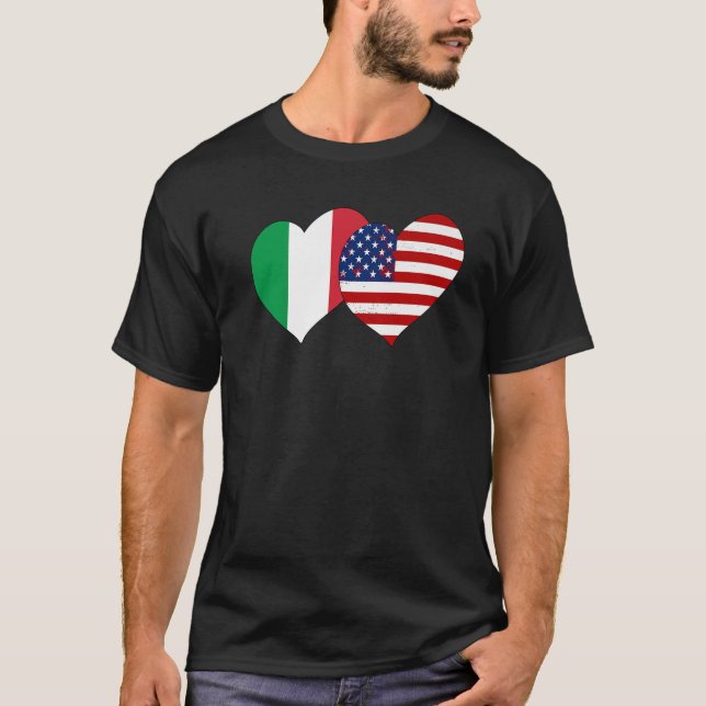 I Love Italy I Love USA Lovely Italy US Flag Heart T-Shirt (Front)