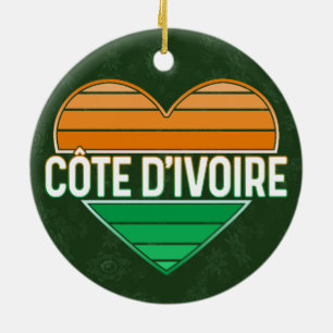 I Love Ivory Coast, Côte d'Ivoire Heart Ceramic Tree Decoration