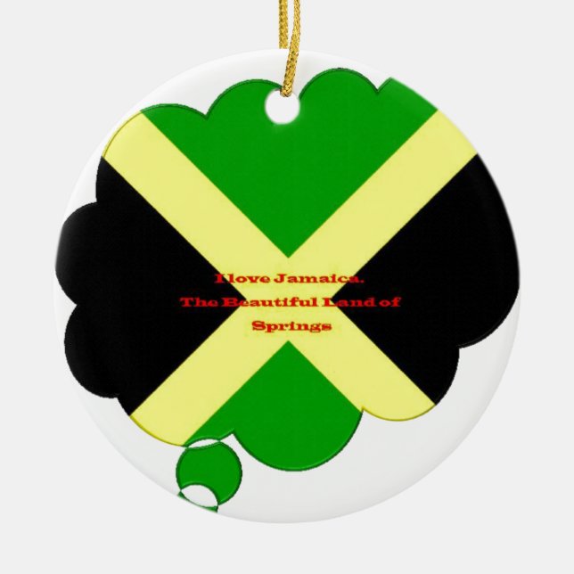 I Love Jamaica Text on Flag Art Print Ceramic Tree Decoration (Front)