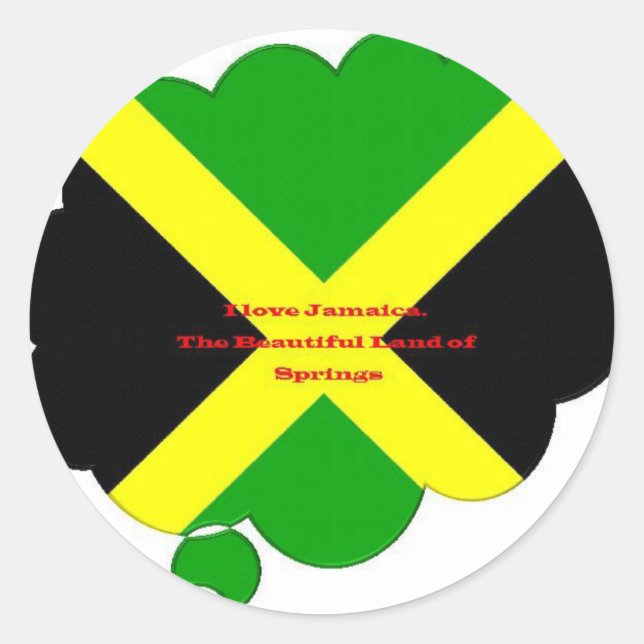 I Love Jamaica Text on Flag Art Print Classic Round Sticker (Front)