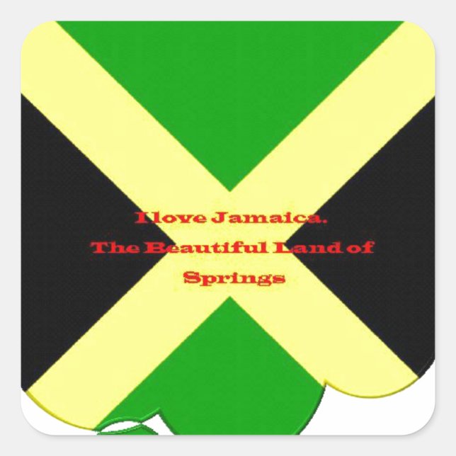 I Love Jamaica Text on Flag Art Print Square Sticker (Front)