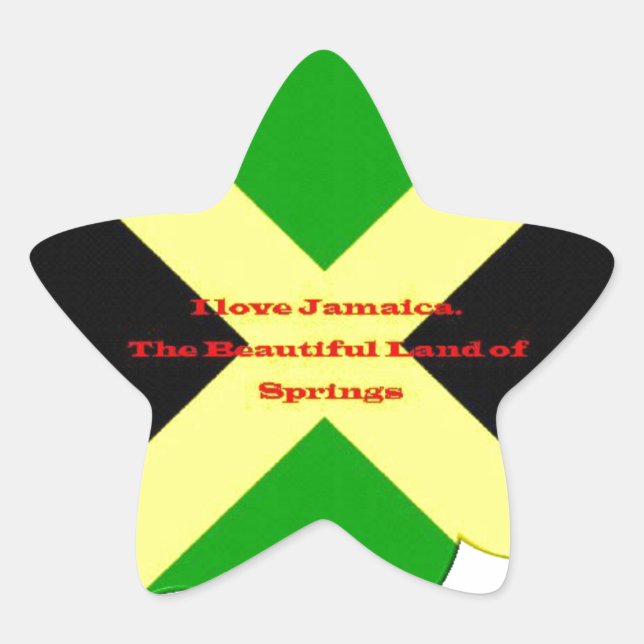 I Love Jamaica Text on Flag Art Print Star Sticker (Front)