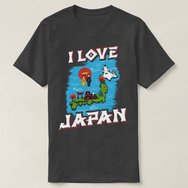 I Love Japan Map Japanese Culture T-Shirt (Design Front)