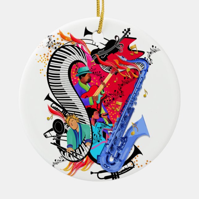 I Love Jazz Music Colourful Musicians Art Print Ceramic Tree Decoration (Front)
