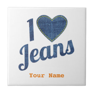 I love Jeans vintage Fashion Design with Seam Hear Tile