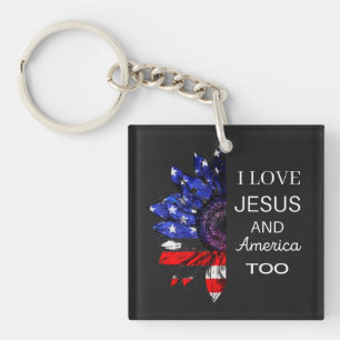 I Love Jesus and America Too,4th July T-Shirt Key Ring