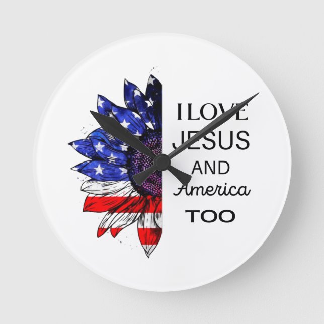  I Love Jesus and America Too Round Clock (Front)