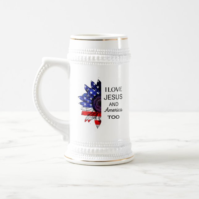 I Love Jesus and America Too Sweatshirt Beer Stein (Left)