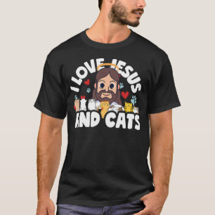 I Love Jesus And Cats Christian Kitty Cat Cartoon T-Shirt