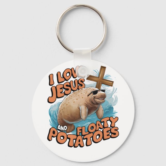 I Love Jesus And Floaty Potatoes Manatee Sea Cows  Key Ring (Back)