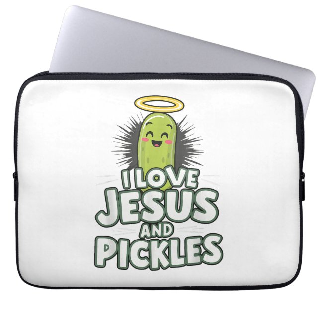 I Love Jesus And Pickles Laptop Sleeve (Front)