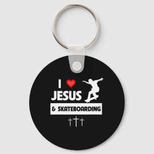 I Love Jesus And Skateboarding Skateboarder Tricks Key Ring