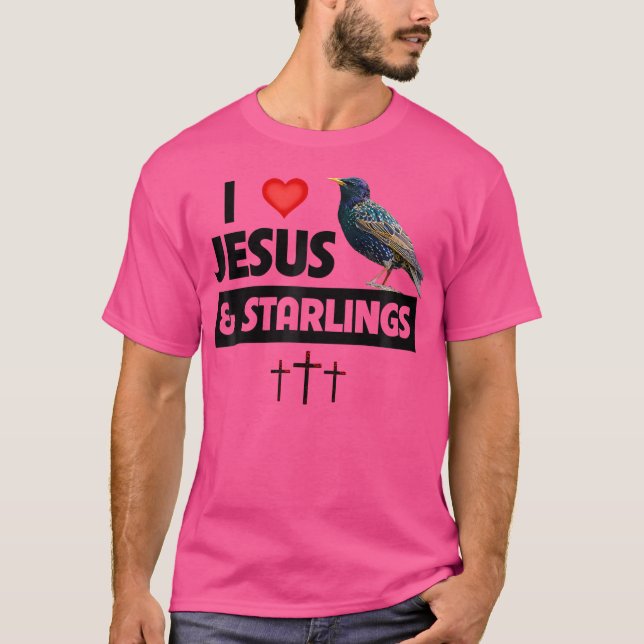I Love Jesus And Starlings Bird Watching Camping C T-Shirt (Front)