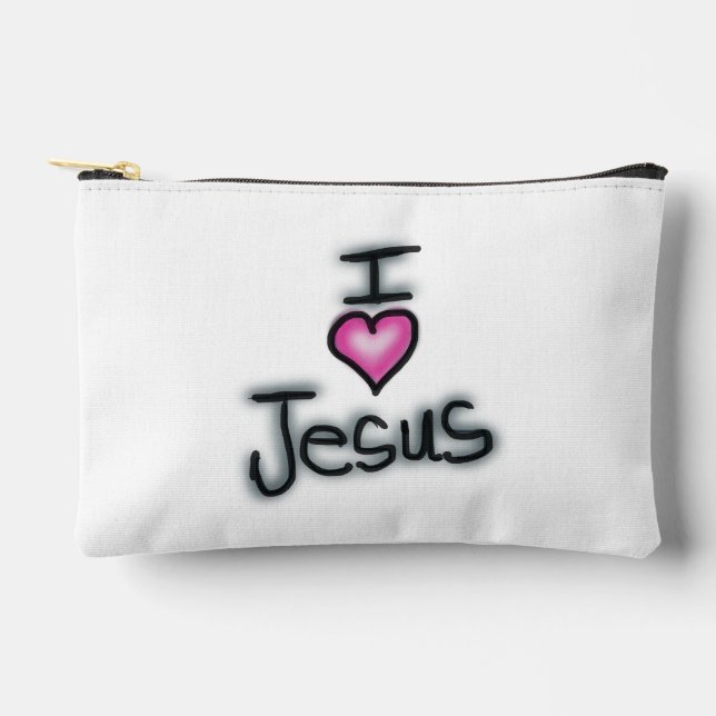 I Love Jesus Black and White  Accessory Pouch (Front)
