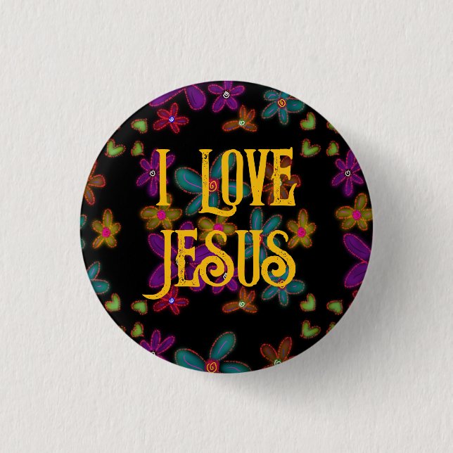 I Love Jesus Christian Girl Flowers Pattern  3 Cm Round Badge (Front)